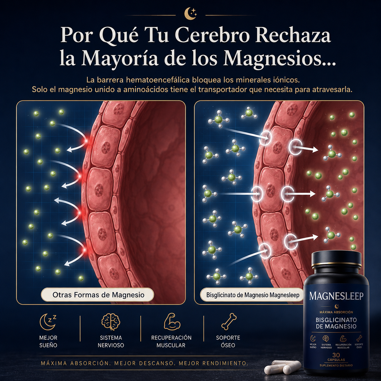 Magnesleep® - Cápsulas de Magnesio Bisglicinato para Sueño Profundo.