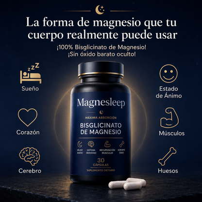 Magnesleep® - Cápsulas de Magnesio Bisglicinato para Sueño Profundo.